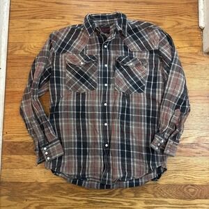 Five Brother Pearl Snap Western Flannel Shirt Adult Large Brown Red Plaid